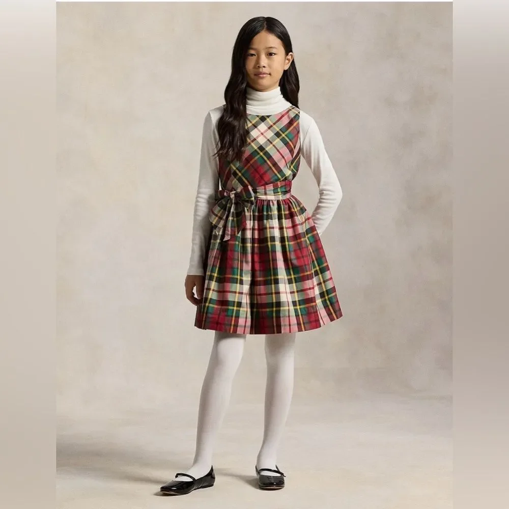 Polo Ralph Lauren Girls Plaid Taffeta Dress Size 8